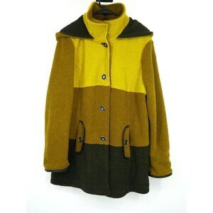 NEW Susan Graver Heavy Wool Coat with Hood Green Yellow L